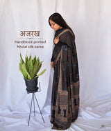 AJRAKH MODAL SILK HAND BLOCK PRINTED SAREE