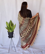 AJRAKH MODAL SILK HAND BLOCK PRINTED SAREE