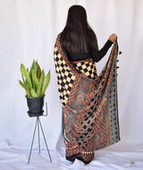 AJRAKH MODAL SILK HAND BLOCK PRINTED SAREE