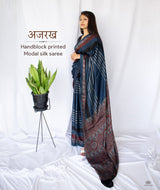 AJRAKH MODAL SILK HAND BLOCK PRINTED SAREE