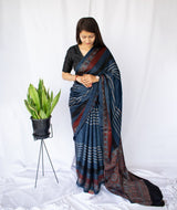 AJRAKH MODAL SILK HAND BLOCK PRINTED SAREE