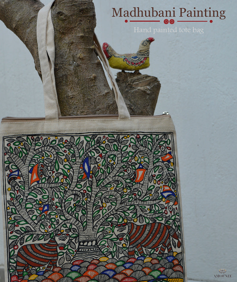 Handpainted Madhubani Khadi silk sling Bag – DailyDesignist
