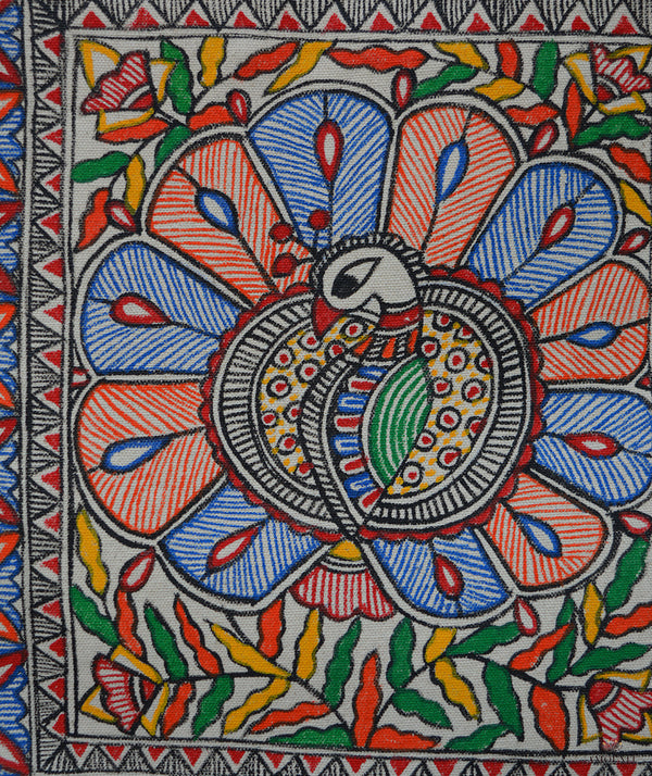 Madhubani Handpainted Canvas Bags with Zipper - Tilohri