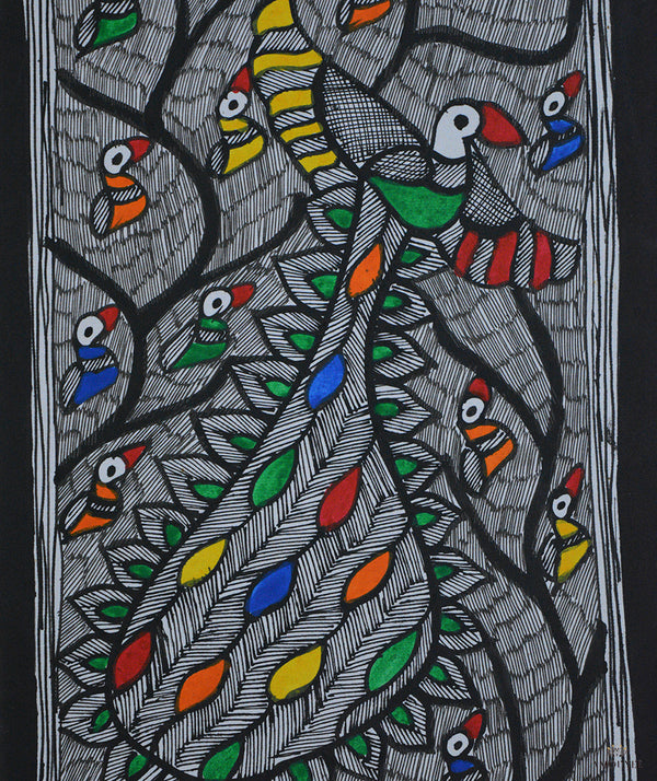 Madhubani Hand Painting: Love among two peacocks