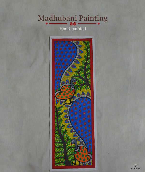 Madhubani Hand Painting: Peacocks meeting
