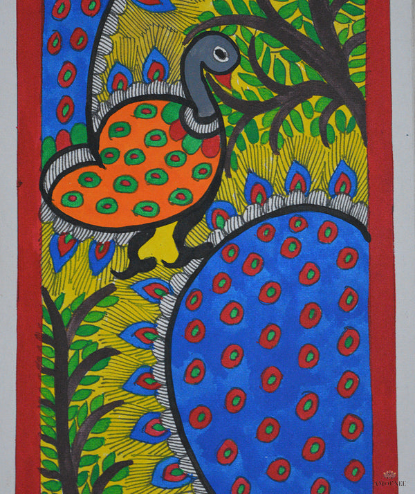 Madhubani Hand Painting: Peacocks meeting