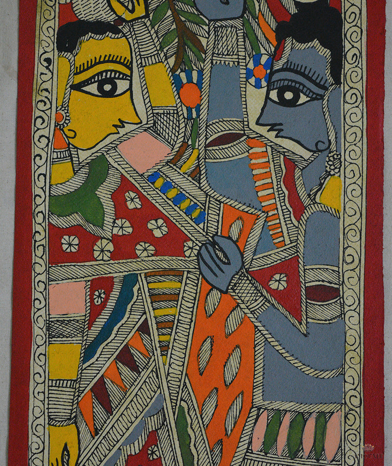 Madhubani Hand Painting: Radha Krishna playing