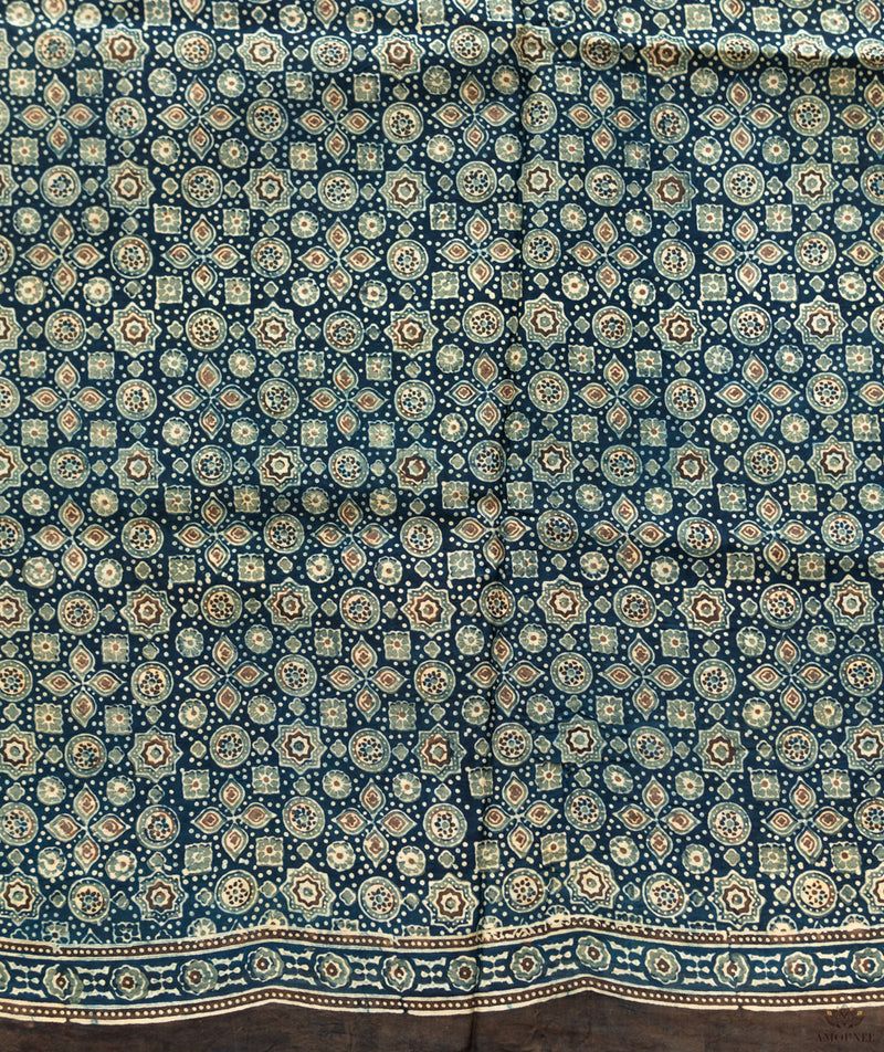 Ajrakh modal silk hand block printed saree