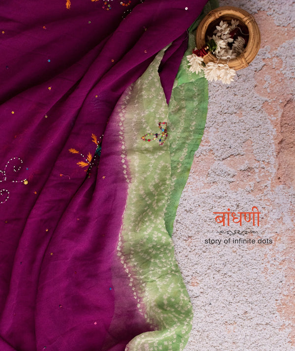 Bandhani Embroided Georgette saree