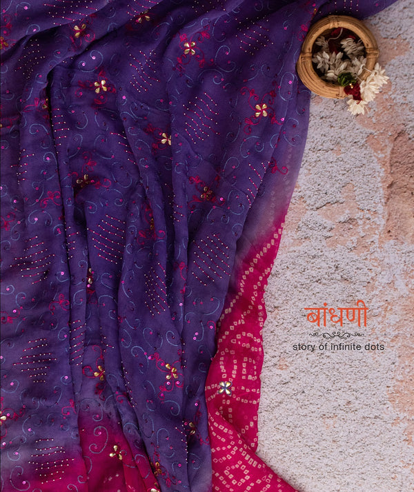 Bandhani Embroided Georgette saree