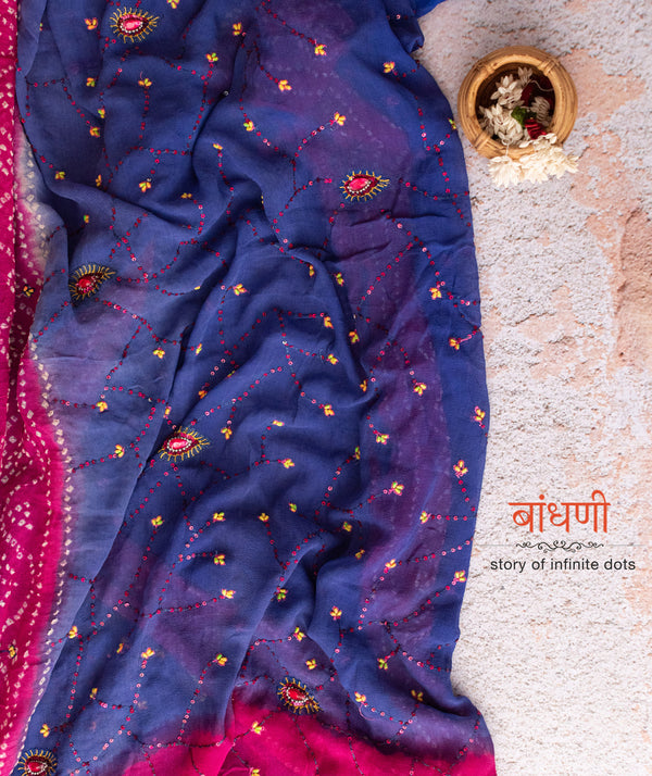 Bandhani Embroided Georgette saree