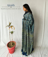 Ajrakh Modal Silk Handblock Printed Saree