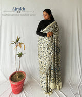 Ajrakh Modal Silk Handblock Printed Saree