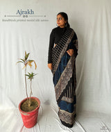 Ajrakh Modal Silk Handblock Printed Saree