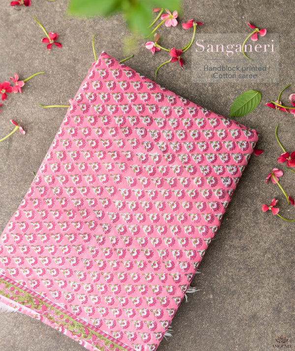 Sanganeer cotton Handblock Printed Saree