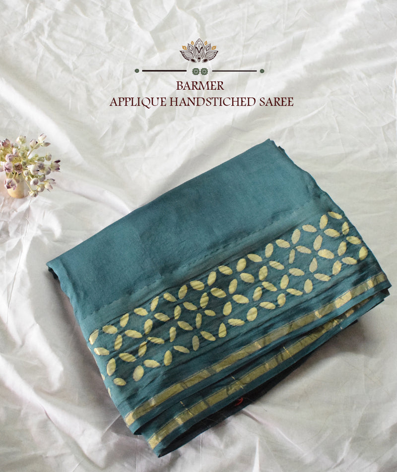 Applique HandStiched Chanderi Saree