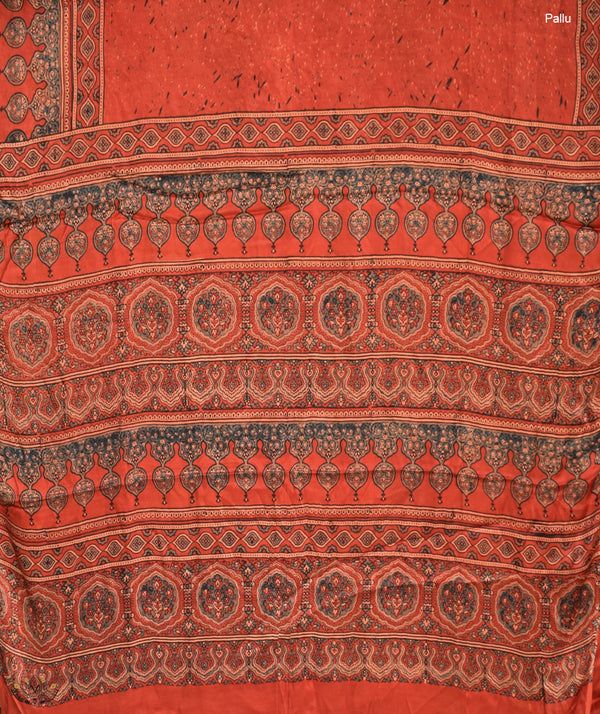 Ajrakh Modal Silk Handblock Printed Saree