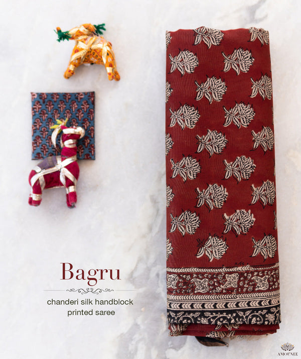 Bagru Handblock Printed Chanderi silk saree