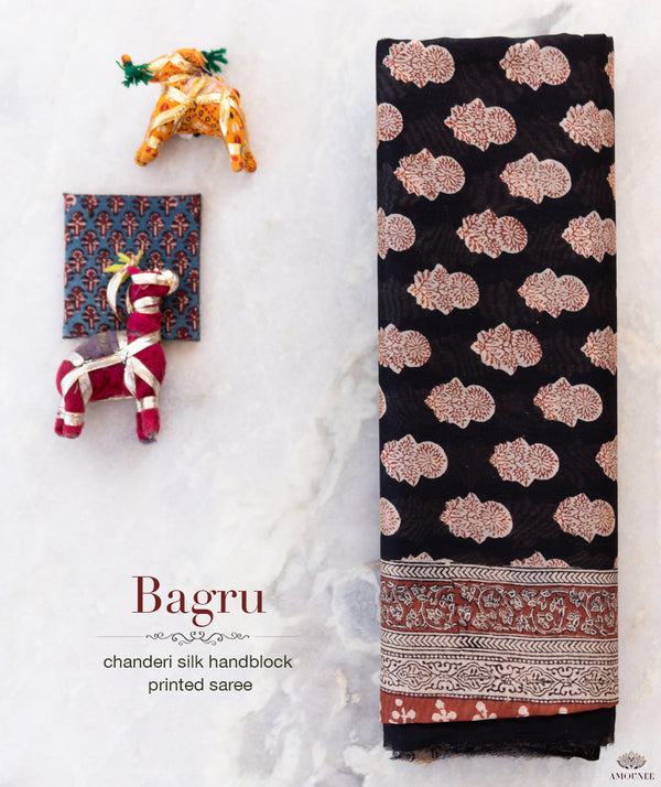 Bagru Handblock Printed Chanderi silk saree