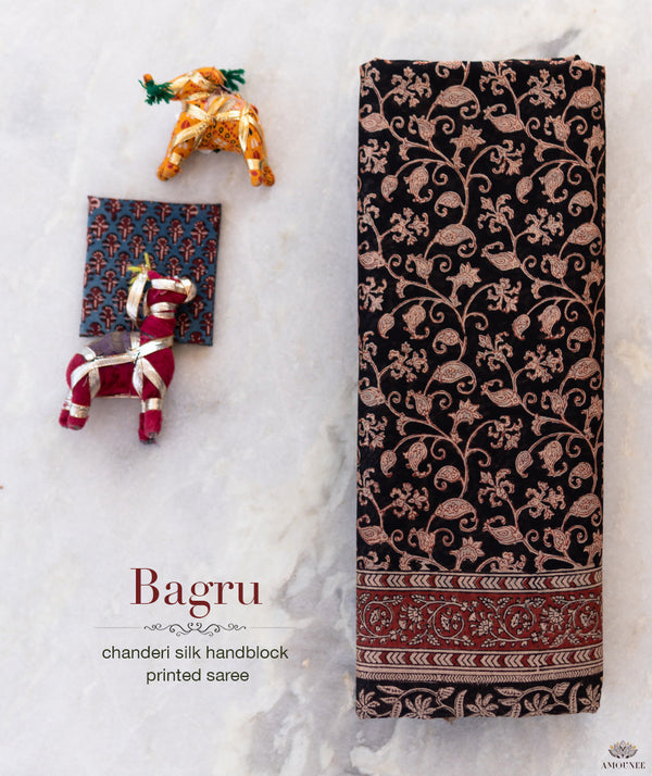 Bagru Handblock Printed Chanderi silk saree