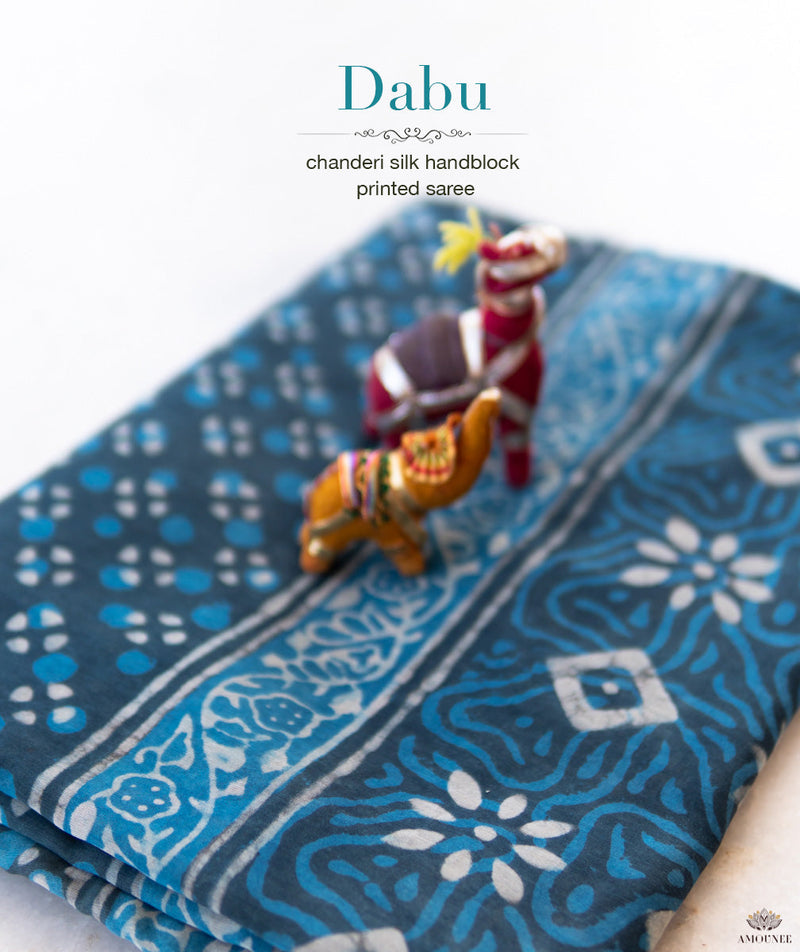 Indigo Spells - Dabu Hand Block Print Mulmul Cotton Bagru Saree