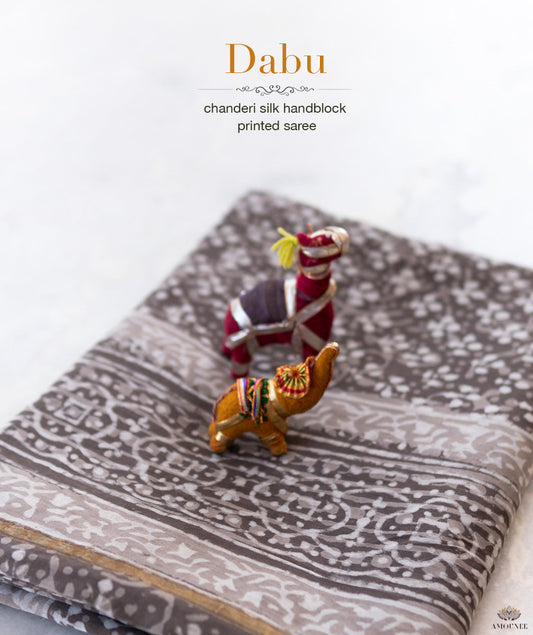 Dabu Handblock Printed Chanderi Silk Saree
