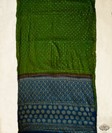 Ajrakh cotton Bandhani hand block printed saree