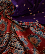 Ajrakh cotton Bandhani hand block printed saree