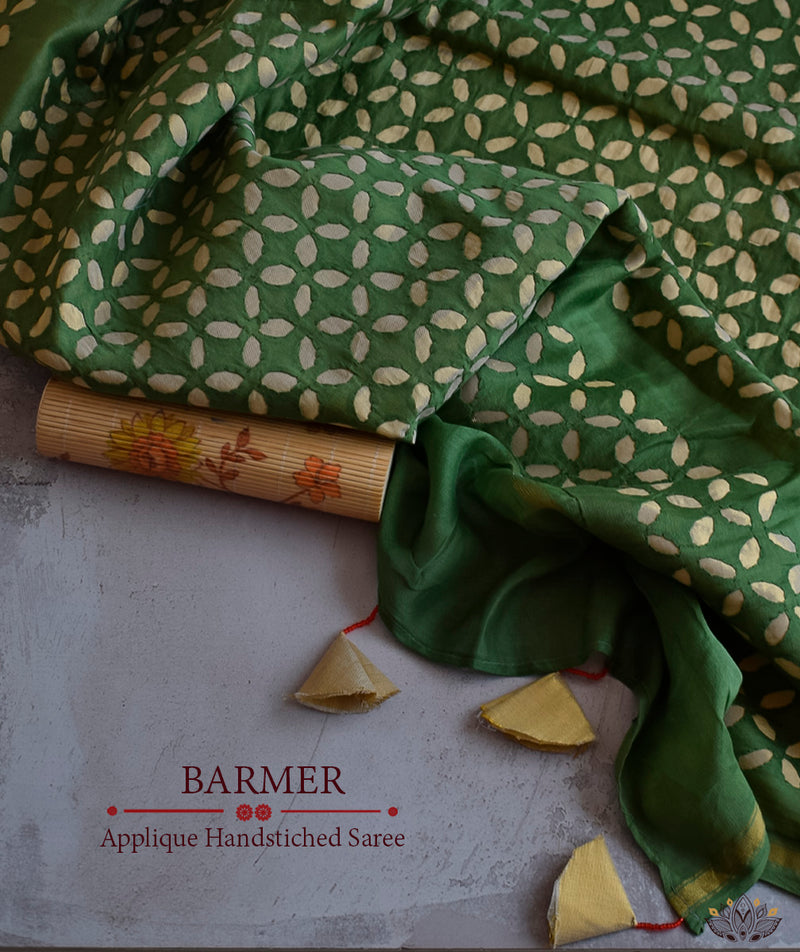 Applique HandStiched Chanderi Saree