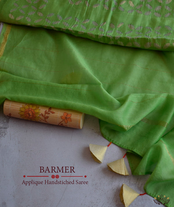 Applique HandStiched Chanderi Saree