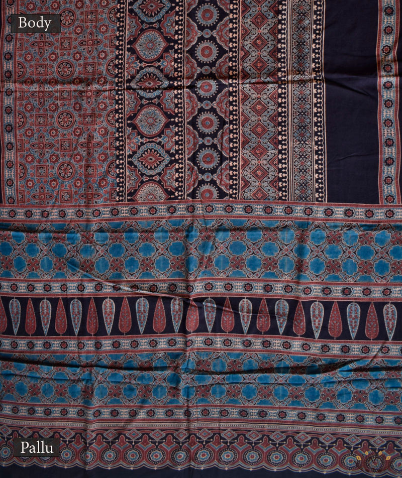 Ajrakh Cotton Handblock Printed Saree