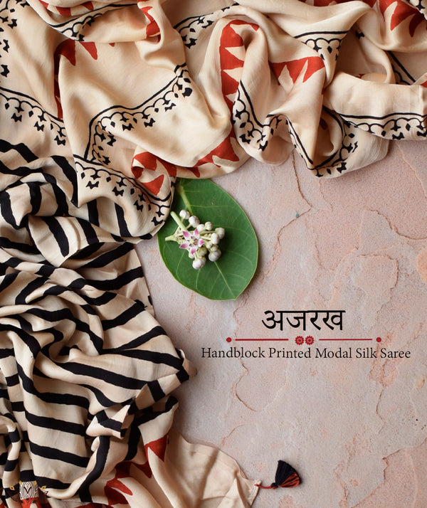 Ajrakh Modal Silk Hand Block Printed Saree