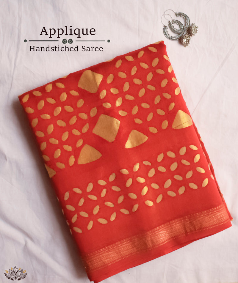 Applique HandStiched Chanderi Saree