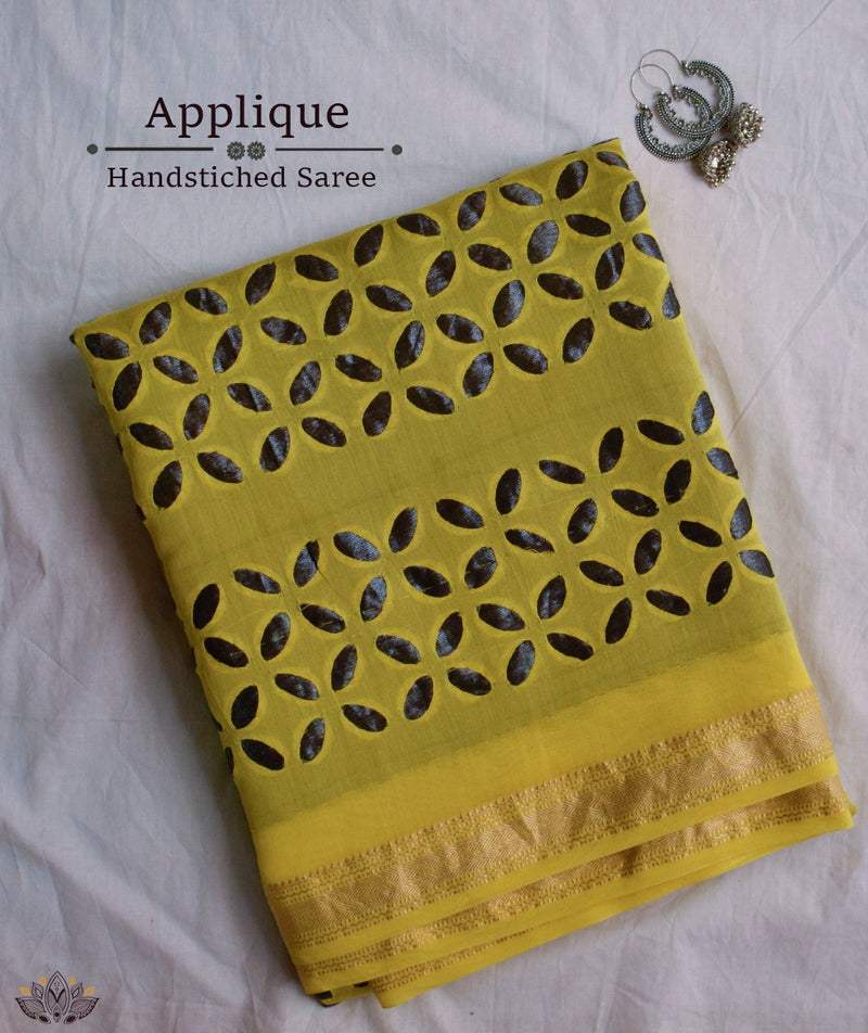 Applique HandStiched Chanderi Saree