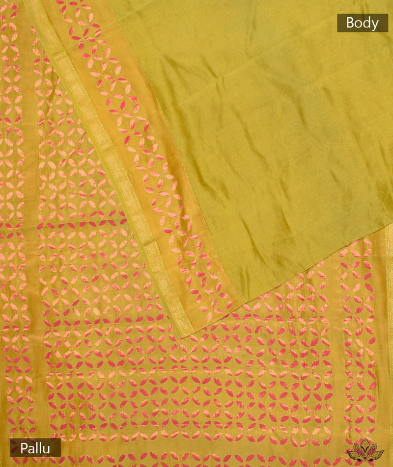 Applique HandStiched Chanderi Saree