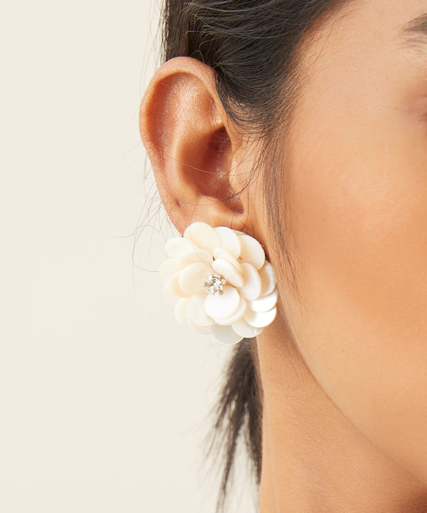 WHE Sea Secrets White 'Floral' Mother of Pearl Stud
