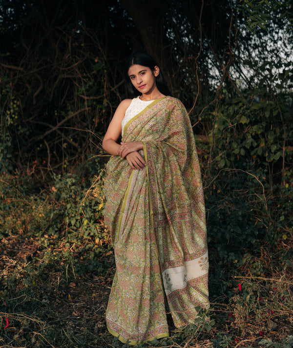 Sanganer Handblock Printed saree