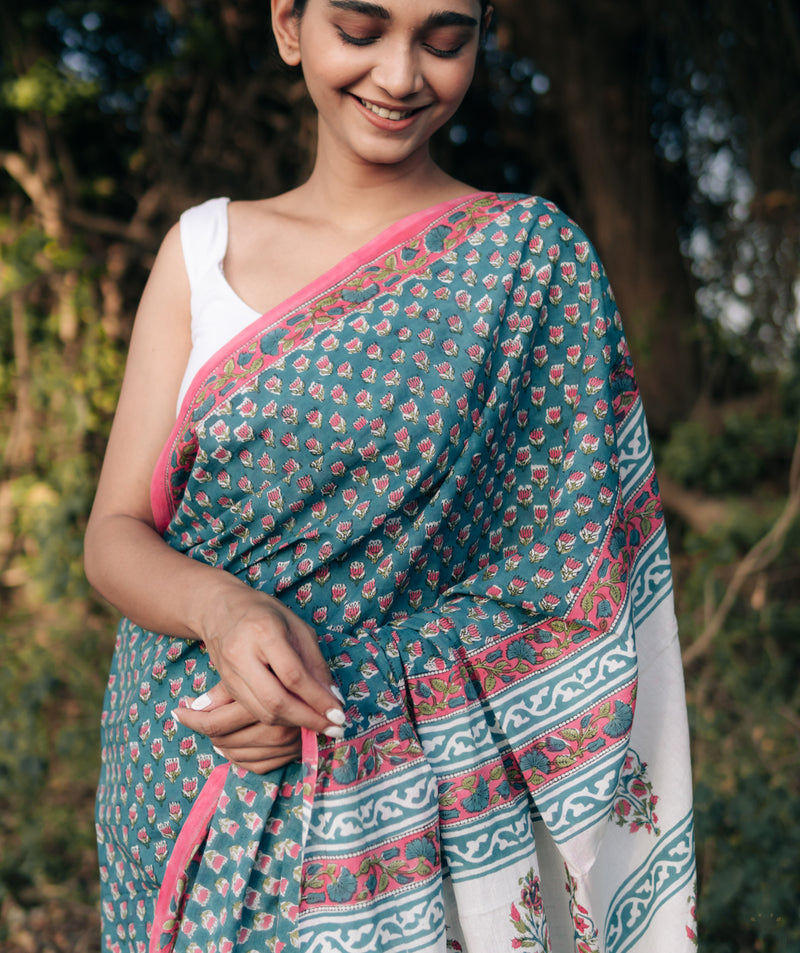 Sanganer Handblock Printed saree