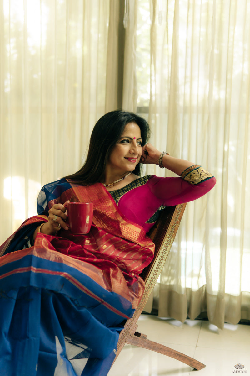 Buy GoSriKi Women's Silk Saree (Marathi-DANDIYA-Yellow at Amazon.in