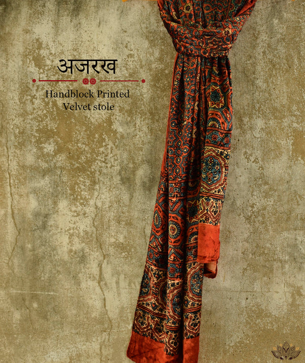 AJRAKH VELVET HANDBLOCK PRINTED STOLE