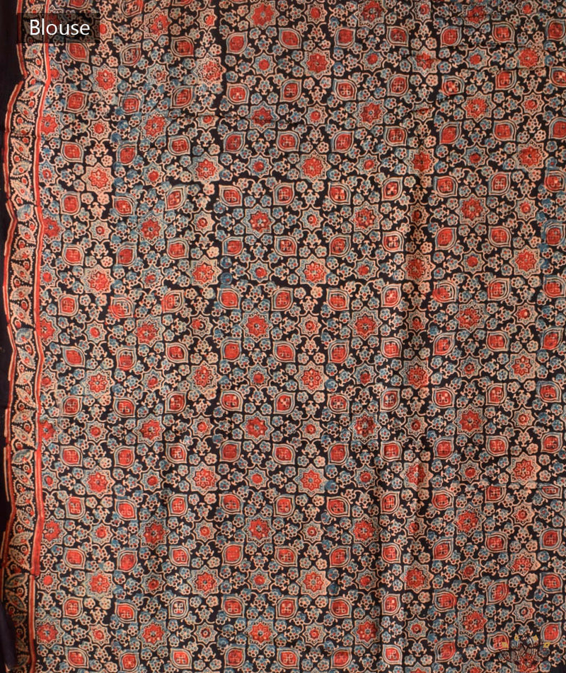 Ajrakh modal silk hand block printed saree