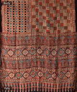 Ajrakh modal silk hand block printed saree