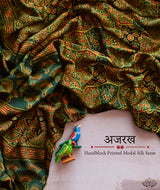 Ajrakh modal silk hand block printed saree