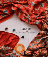 Ajrakh Modal Silk Hand Block Printed Saree