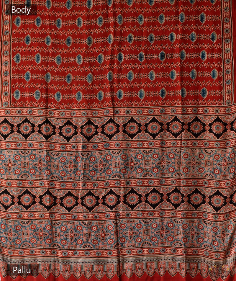 Ajrakh Modal Silk Hand Block Printed Saree