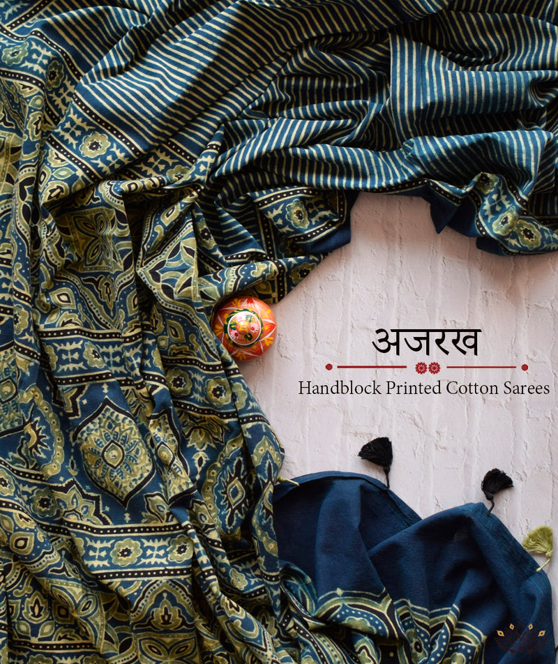 Rustic Bell Handblock Printed Chanderi Saree