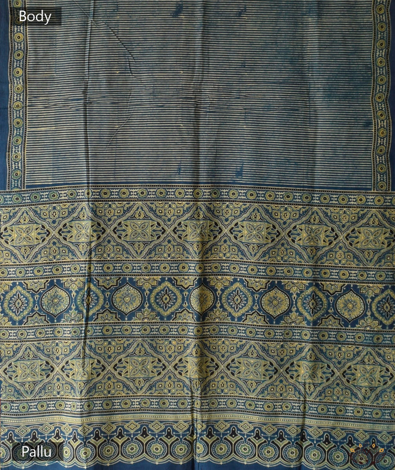 Ajrakh Cotton Handblock Printed Saree