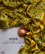 Ajrakh modal silk hand block printed saree