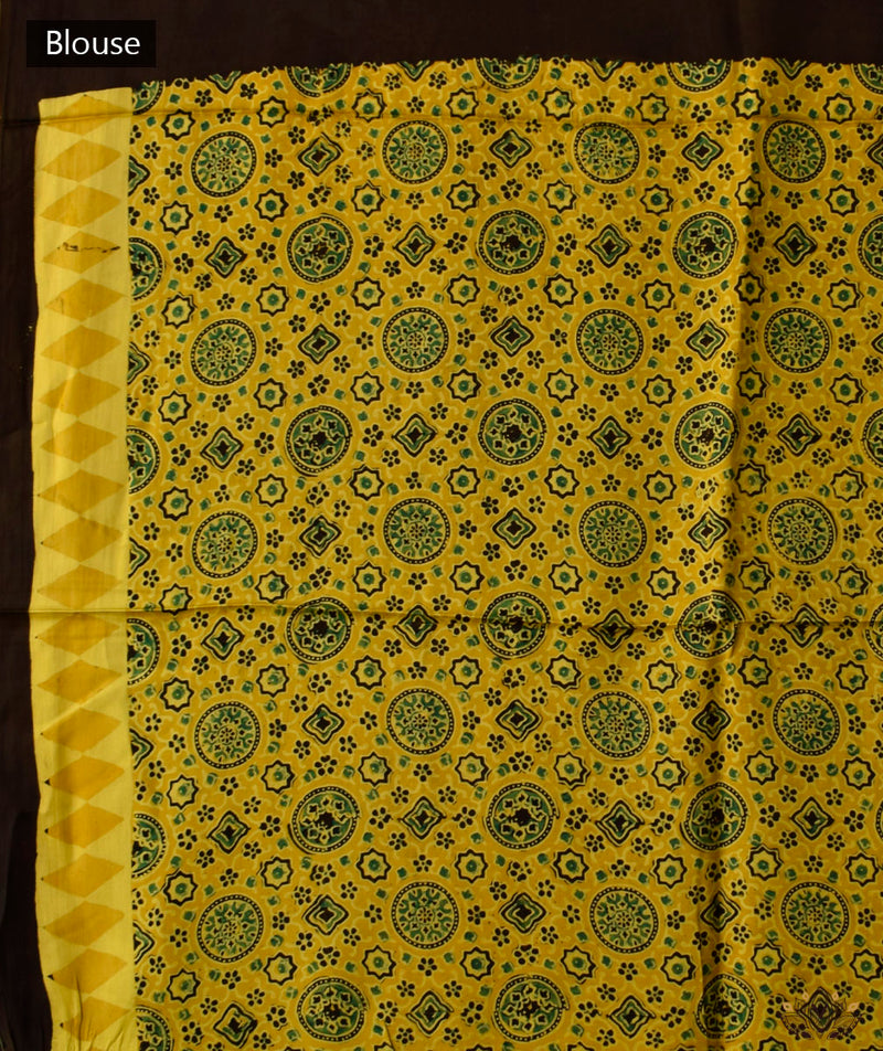 Ajrakh modal silk hand block printed saree