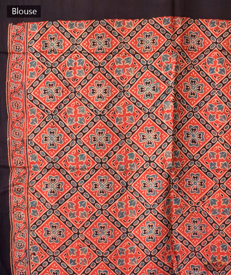 Ajrakh modal silk hand block printed saree